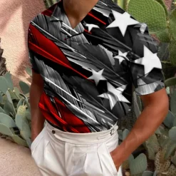 Online OUKU Men's Veterans Patriotic National Flag Polo Shirts Golf Shirt Short Sleeve Shirt Turndown Casual Daily 3D Print Red Blue Green Dark Gray Print Button-Down Clothing Apparel Fashion Designer Casual