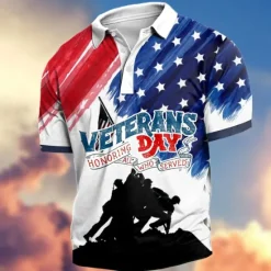 OUKU Men's Veterans Patriotic Polo Shirts Golf Shirt Short Sleeve Polo Shirts Collared Shirts Casual Streetwear Vacation Wear Party Outfits Buttons 3D Print Summer Spring White