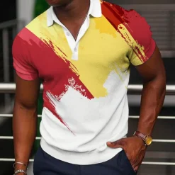 Discount OUKU Men's Veterans Patriotic Polo Shirts Golf Shirt Short Sleeve Polo Shirts Collared Shirts Casual Streetwear Vacation Wear Party Outfits Buttons 3D Print White Yellow Red