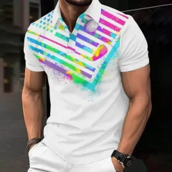 Discount OUKU Men's Veterans Patriotic Short Sleeve Polo Shirts Casual Daily Wear Spring & Summer White