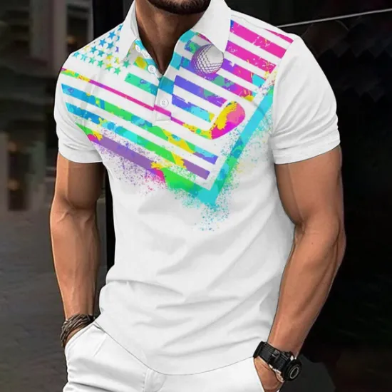 Discount OUKU Men's Veterans Patriotic Short Sleeve Polo Shirts Casual Daily Wear Spring & Summer White