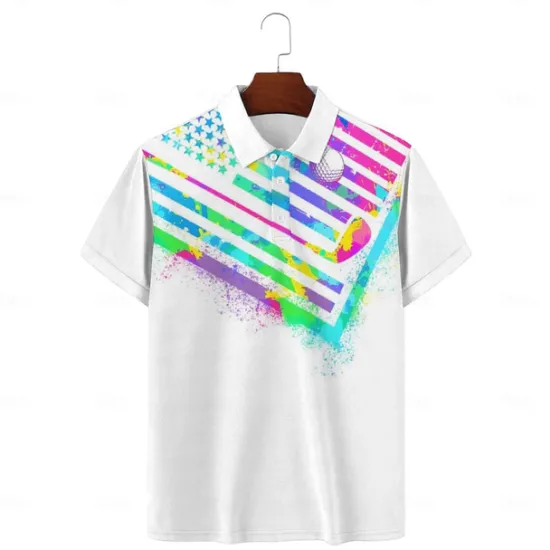 Discount OUKU Men's Veterans Patriotic Short Sleeve Polo Shirts Casual Daily Wear Spring & Summer White