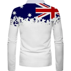 Outlet OUKU Men's Veterans Patriotic Zip Polo Shirts Golf Shirt Long Sleeve Polo Shirts Collared Shirts Casual Streetwear Vacation Wear Party Outfits 3D Print Quarter Zip Polo White & Blue Black White