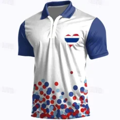 Online OUKU Men's Veterans Patriotic Zip Polo Shirts Golf Shirt Short Sleeve Polo Shirts Collared Shirts Casual Streetwear Vacation Wear Party Outfits 3D Print Quarter Zip Polo Spring & Summer White Red Blue