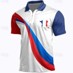 Online OUKU Men's Veterans Patriotic Zip Polo Shirts Golf Shirt Short Sleeve Polo Shirts Collared Shirts Casual Streetwear Vacation Wear Party Outfits 3D Print Quarter Zip Polo Spring & Summer White Red Blue