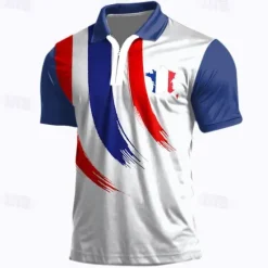 Online OUKU Men's Veterans Patriotic Zip Polo Shirts Golf Shirt Short Sleeve Polo Shirts Collared Shirts Casual Streetwear Vacation Wear Party Outfits 3D Print Quarter Zip Polo Spring & Summer White Red Blue