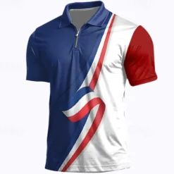 Sale OUKU Men's Veterans Patriotic Zip Polo Shirts Golf Shirt Short Sleeve Polo Shirts Collared Shirts Casual Streetwear Vacation Wear Party Outfits 3D Print Quarter Zip Polo Spring & Summer Lake blue Navy