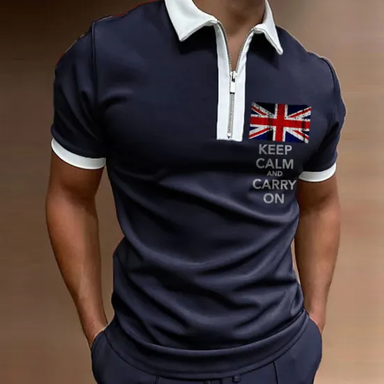 Online OUKU Men's Veterans Patriotic Zip Polo Shirts Golf Shirt Short Sleeve Polo Shirts Collared Shirts Casual Streetwear Vacation Wear Party Outfits 3D Print Quarter Zip Polo Black Army Green Red