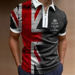 Online OUKU Men's Veterans Patriotic Zip Polo Shirts Golf Shirt Short Sleeve Polo Shirts Collared Shirts Casual Streetwear Vacation Wear Party Outfits 3D Print Quarter Zip Polo Black Army Green Red