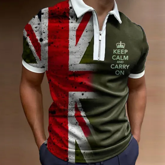 Online OUKU Men's Veterans Patriotic Zip Polo Shirts Golf Shirt Short Sleeve Polo Shirts Collared Shirts Casual Streetwear Vacation Wear Party Outfits 3D Print Quarter Zip Polo Black Army Green Red