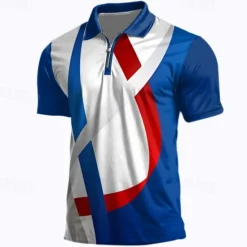 Discount OUKU Men's Veterans Patriotic Zip Polo Shirts Golf Shirt Short Sleeve Polo Shirts Collared Shirts Casual Streetwear Vacation Wear Party Outfits 3D Print Quarter Zip Polo Spring & Summer White Blue