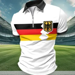 New OUKU Men's Veterans Patriotic Zip Polo Shirts Golf Shirt Short Sleeve Polo Shirts Collared Shirts Streetwear Vacation Wear Party Outfits 3D Print Quarter Zip Polo Spring & Summer White Yellow
