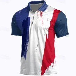 Outlet OUKU Men's Veterans Patriotic Zip Polo Shirts Golf Shirt Short Sleeve Polo Shirts Collared Shirts Casual Streetwear Vacation Wear Party Outfits 3D Print Quarter Zip Polo Spring & Summer Lake blue Navy