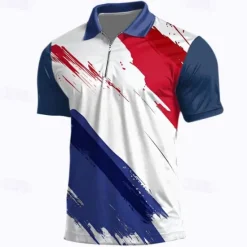Outlet OUKU Men's Veterans Patriotic Zip Polo Shirts Golf Shirt Short Sleeve Polo Shirts Collared Shirts Casual Streetwear Vacation Wear Party Outfits 3D Print Quarter Zip Polo Spring & Summer Lake blue Navy