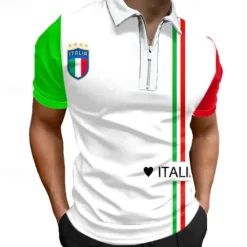 New OUKU Men's Veterans Patriotic Zip Polo Shirts Golf Shirt Short Sleeve Polo Shirts Collared Shirts Casual Streetwear Vacation Wear Party Outfits 3D Print Quarter Zip Polo White Army Green Red
