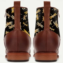 Outlet OUKU Men's Victorian Faux Leather Ankle Boots with Embroidered Dragonfly Jacquard Fabric and Gold Button Accents – Vintage-Inspired Dress Boots Brown