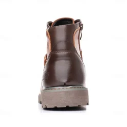 Sale OUKU Men's Vintage Brown Faux Leather Ankle Boots – Classic Lace-Up Design with Rugged Sole for Work & Casual Wear