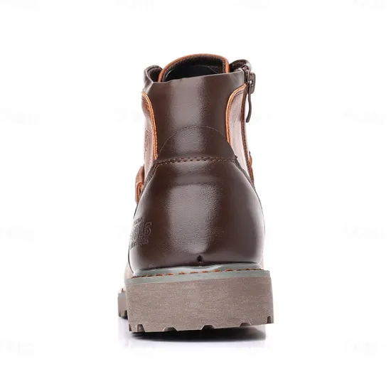 Sale OUKU Men's Vintage Brown Faux Leather Ankle Boots – Classic Lace-Up Design with Rugged Sole for Work & Casual Wear