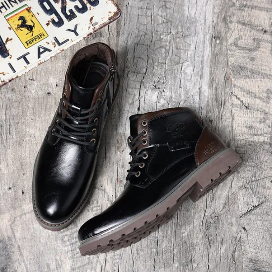 Sale OUKU Men's Vintage Brown Faux Leather Ankle Boots – Classic Lace-Up Design with Rugged Sole for Work & Casual Wear