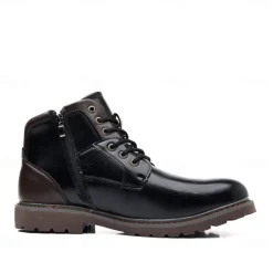 Sale OUKU Men's Vintage Brown Faux Leather Ankle Boots – Classic Lace-Up Design with Rugged Sole for Work & Casual Wear