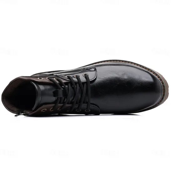 Sale OUKU Men's Vintage Brown Faux Leather Ankle Boots – Classic Lace-Up Design with Rugged Sole for Work & Casual Wear
