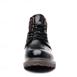 Sale OUKU Men's Vintage Brown Faux Leather Ankle Boots – Classic Lace-Up Design with Rugged Sole for Work & Casual Wear