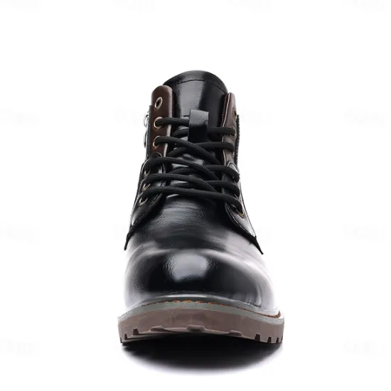 Sale OUKU Men's Vintage Brown Faux Leather Ankle Boots – Classic Lace-Up Design with Rugged Sole for Work & Casual Wear