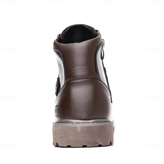 Sale OUKU Men's Vintage Brown Faux Leather Ankle Boots – Classic Lace-Up Design with Rugged Sole for Work & Casual Wear