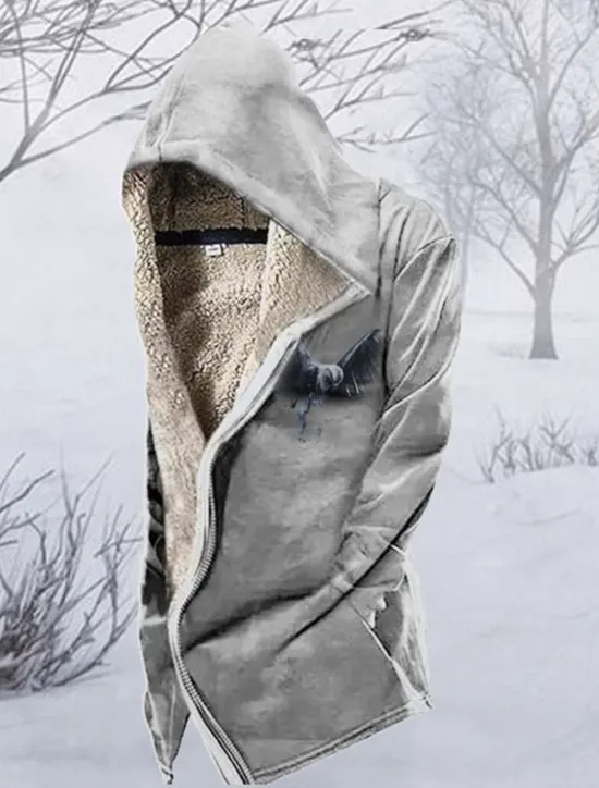 Hot OUKU Men's Vintage Eagle Winter Coat Fleece Jacket Coat Warm Breathable Comfortable Fashion Streetwear Casual Daily Sports & Outdoor Daily Wear Going out Zipper Pocket Print Fall & Winter Hoodie Long