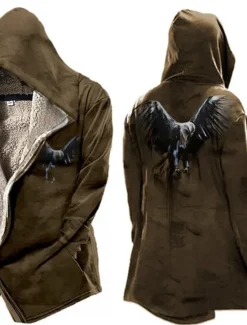 Hot OUKU Men's Vintage Eagle Winter Coat Fleece Jacket Coat Warm Breathable Comfortable Fashion Streetwear Casual Daily Sports & Outdoor Daily Wear Going out Zipper Pocket Print Fall & Winter Hoodie Long