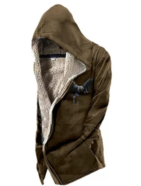 Hot OUKU Men's Vintage Eagle Winter Coat Fleece Jacket Coat Warm Breathable Comfortable Fashion Streetwear Casual Daily Sports & Outdoor Daily Wear Going out Zipper Pocket Print Fall & Winter Hoodie Long