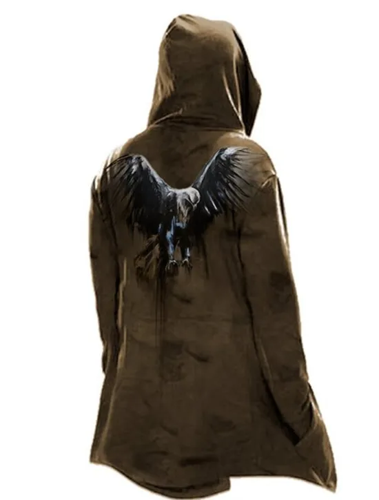 Hot OUKU Men's Vintage Eagle Winter Coat Fleece Jacket Coat Warm Breathable Comfortable Fashion Streetwear Casual Daily Sports & Outdoor Daily Wear Going out Zipper Pocket Print Fall & Winter Hoodie Long