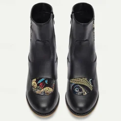 Discount OUKU Men's Vintage Elegance Embroidered Jacquard Fabric and Faux Leather Ankle Boots for Formal and Casual Wear Black