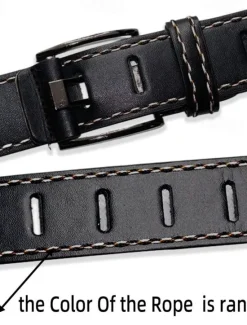 Discount OUKU Men's Vintage Pants Belt Men's Double Needle Buckle Belt (Random Color of thread) Black