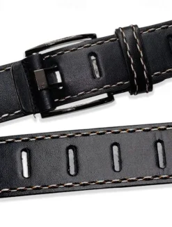 Discount OUKU Men's Vintage Pants Belt Men's Double Needle Buckle Belt (Random Color of thread) Black