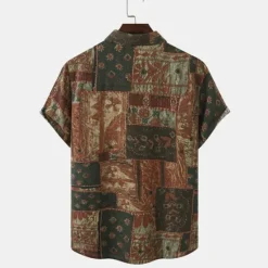 Hot OUKU Men's Vintage Shirt Boho Shirt Button Up Shirt Short Sleeve Fashion Designer Casual Casual Daily Spring & Summer Turndown Button-Down Blue Purple Green Coffee