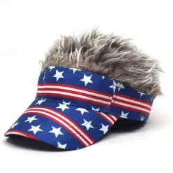 Hot OUKU Men's Visor Hat with Spiked Wigs Fake Hair Visor Wig Men Sun Hat Baseball Cap Wig Hat Coffee Gray Polyester / Cotton Blend Print Fashion Casual Daily Independence Day American Flag Adjustable