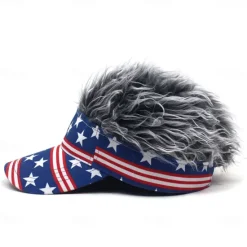 Hot OUKU Men's Visor Hat with Spiked Wigs Fake Hair Visor Wig Men Sun Hat Baseball Cap Wig Hat Coffee Gray Polyester / Cotton Blend Print Fashion Casual Daily Independence Day American Flag Adjustable