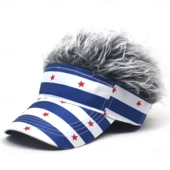 OUKU Men's Visor Hat with Spiked Wigs Fake Hair Visor Wig Men Sun Hat Baseball Cap Wig Hat Coffee Gray Polyester / Cotton Blend Print Fashion Casual Daily Independence Day American Flag Adjustable