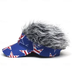 Sale OUKU Men's Visor Hat with Spiked Wigs Fake Hair Visor Wig Men Sun Hat Baseball Cap Wig Hat Coffee Gray Polyester / Cotton Blend Print Fashion Casual Daily Independence Day American Flag Adjustable