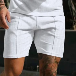 Best OUKU Men's Waffle Athletic Shorts Sweat Shorts Shorts Summer Shorts Pocket Drawstring Elastic Waist Plain Comfort Breathable Short Outdoor Sports Classic Casual Black White