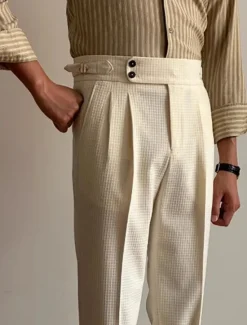 Hot OUKU Men's Waffle Graduation Dress Pants Naples Trousers Trousers Buttons Pocket Solid Colored Comfort Formal Party Work Fashion Classic Style Black White Micro-elastic