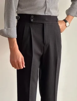 Hot OUKU Men's Waffle Graduation Dress Pants Naples Trousers Trousers Buttons Pocket Solid Colored Comfort Formal Party Work Fashion Classic Style Black White Micro-elastic