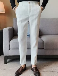 Best OUKU Men's Waffle Graduation Dress Pants Trousers Suit Pants Pocket Plain Comfort Breathable Outdoor Daily Going out Fashion Casual Black White