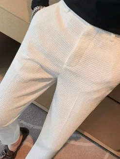 Best OUKU Men's Waffle Graduation Dress Pants Trousers Suit Pants Pocket Plain Comfort Breathable Outdoor Daily Going out Fashion Casual Black White