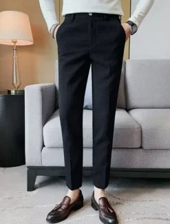 Best OUKU Men's Waffle Graduation Dress Pants Trousers Suit Pants Pocket Plain Comfort Breathable Outdoor Daily Going out Fashion Casual Black White