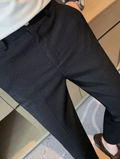 Best OUKU Men's Waffle Graduation Dress Pants Trousers Suit Pants Pocket Plain Comfort Breathable Outdoor Daily Going out Fashion Casual Black White