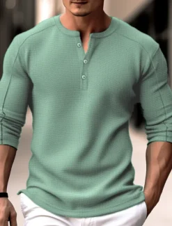Clearance OUKU Men's Waffle Henley Shirt Henley Shirt Tee Top Long Sleeve Shirt Plain Henley Street Vacation Long Sleeve Clothing Apparel Fashion Designer Basic