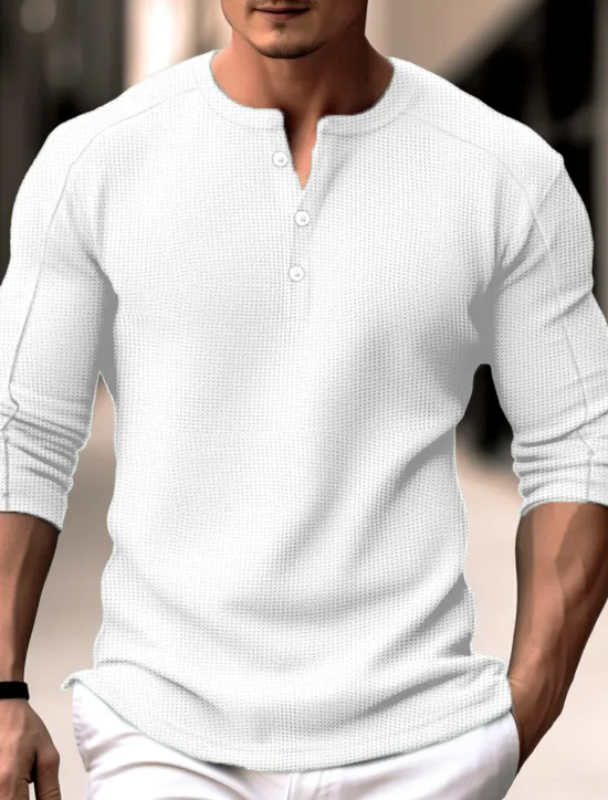 Clearance OUKU Men's Waffle Henley Shirt Henley Shirt Tee Top Long Sleeve Shirt Plain Henley Street Vacation Long Sleeve Clothing Apparel Fashion Designer Basic