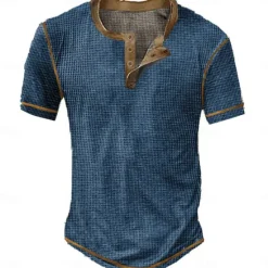 Best OUKU Men's Waffle Henley Shirt Tee Short Sleeve Plaid Checkered Fashion Designer Comfortable Buttons Henley Outdoor Casual Daily Summer Black White Yellow Henley T-Shirt